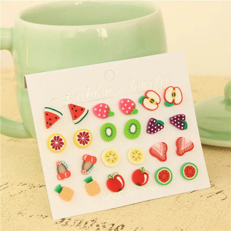 

Fruit Earrings Jewelry Shape Charming Sale 12 Pairs/Set Ear Girl Stud Colorful Gift