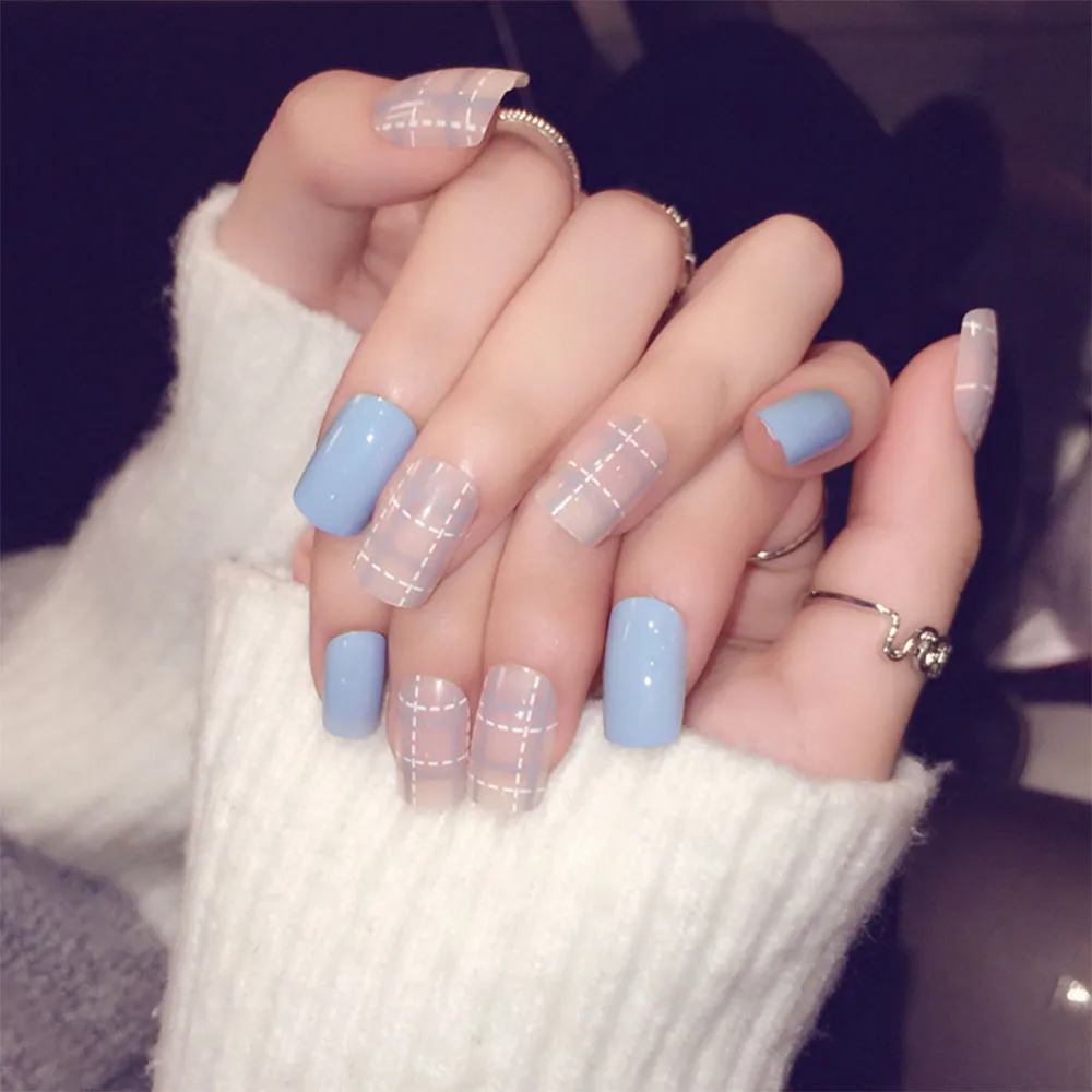 24pcs Set Simple Korea Style False Nail Short Design Full Cover 24pcs Set Simple Korea Style False Nail Short Design Full Cover Women Art Fake Ongle Nails With Glue In From Beauty Health On
