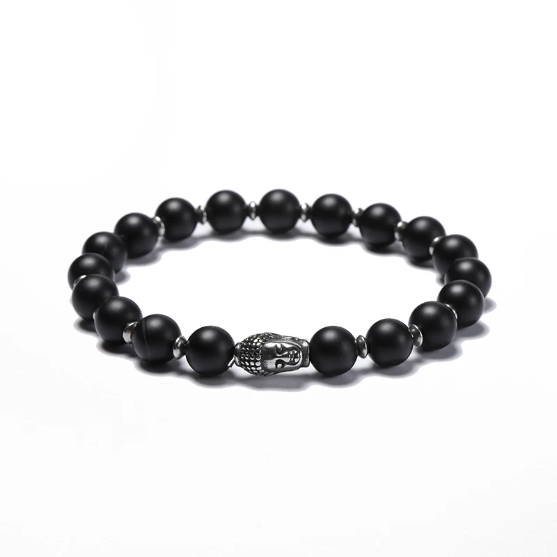 

Men Bracelet Natural black onyx Bead Tibetan Buddha Bracelet chakra Diffuser stainless steel Charm Bracelets Men Jewelry gift
