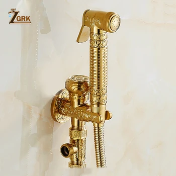 

ZGRK Gold Bidets Faucet Sprayer Toilet Corner Valve Handheld Hygienic Garden Faucet Bidet Head Pet Sprayer Tap