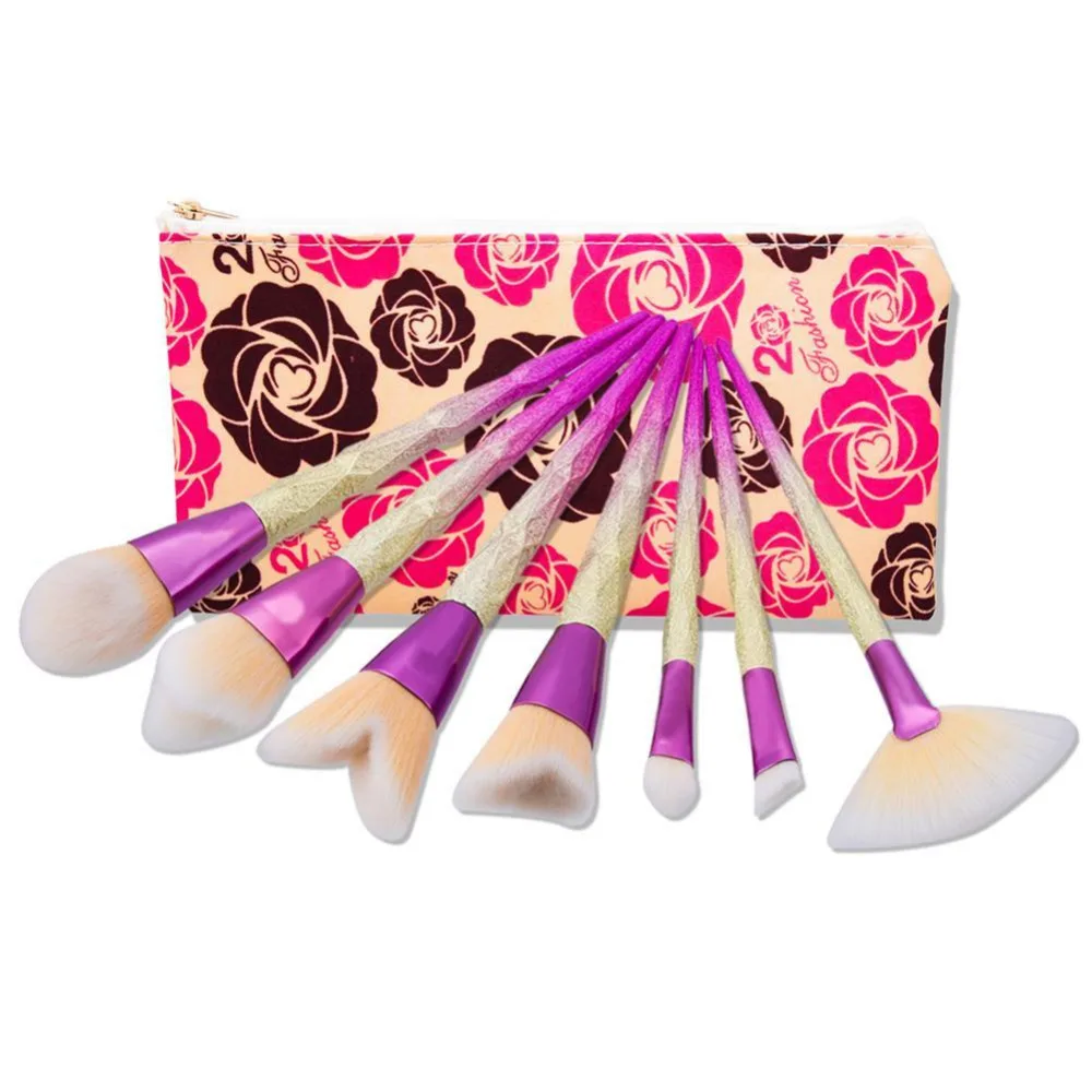 

7 Pcs diamond Mythical Makeup Fan Brushes Fish Scale Beauty Cosmetics Powder Foundation Blending Blush Eyebrow Make Up Brush
