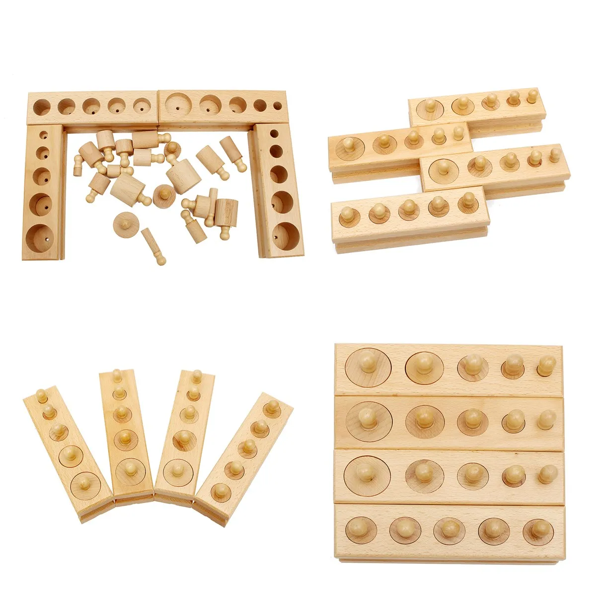 Knobbed Cylinder Blocks Family Set Wooden Montessori Educational Toy
