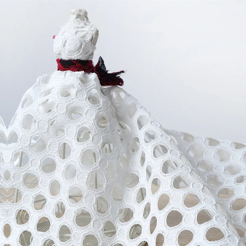 

New style Round Hollow black&white polyester African lace fabric High-end Embroidered Lace Cloth For Wedding Dress