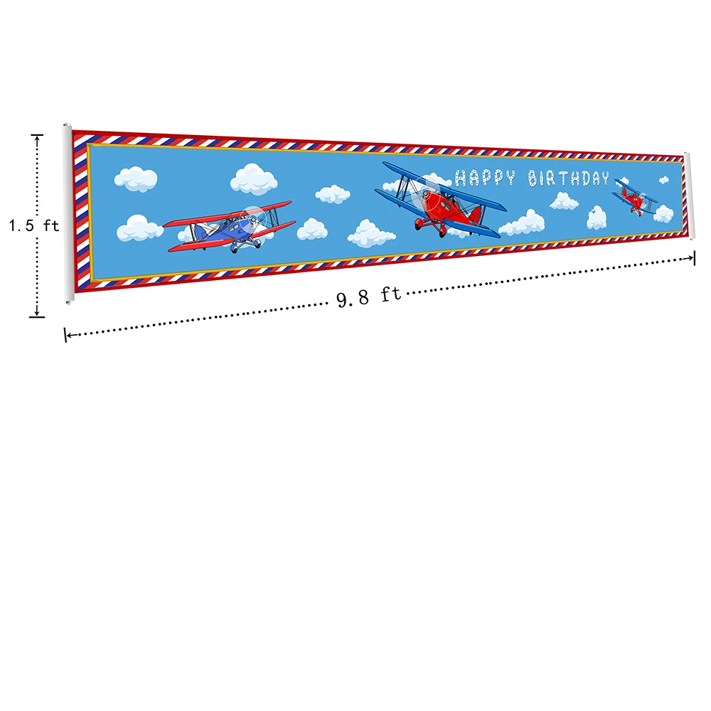 Banners Happy Birthday Party Boy Rustic Plane Theme Poster Sign Background Polyester Fabric Banner With Grommets | Электроника