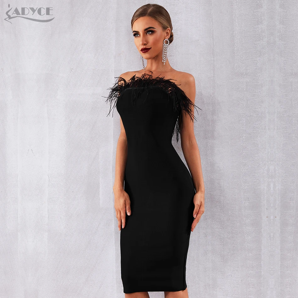Adyce 2021 Новое летнее женское Бандажное платье Vestidos пикантные черные перья без