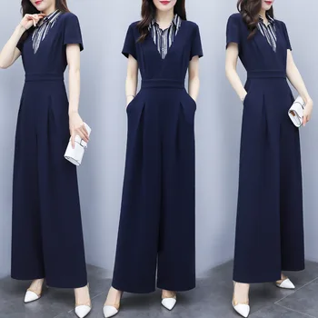 

2019 Summer New Women's High Waist Chiffon Trousers Slim Slimming Jumpsuit Temperament Wide Leg Jumpsuit Suit