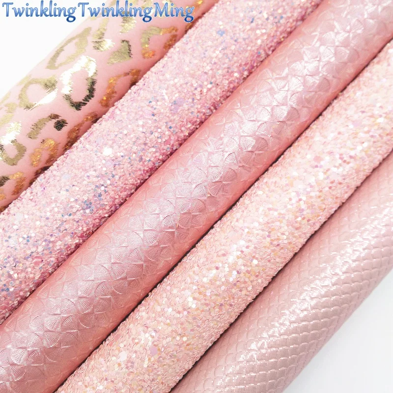 

PINK Chunky Glitter Sheet, 8"x11" Glitter Sheets Leopard Mermaid Faux Leather For Hair Bow & Earring Fabric Twinkling Ming XM078