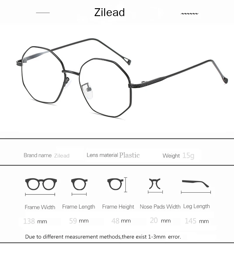 Zilead, полигональные металлические очки для близорукости, женские и мужские, прозрачные близорукие очки, близорукие очки с-0.5to-4,0