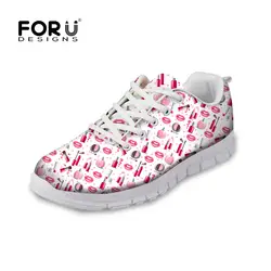 Forudesigns/розовый женская повседневная обувь на плоской подошве осень 2017 г. Для женщин дышащая легкая Вес Обувь 3D Губная помада шаблон Женский