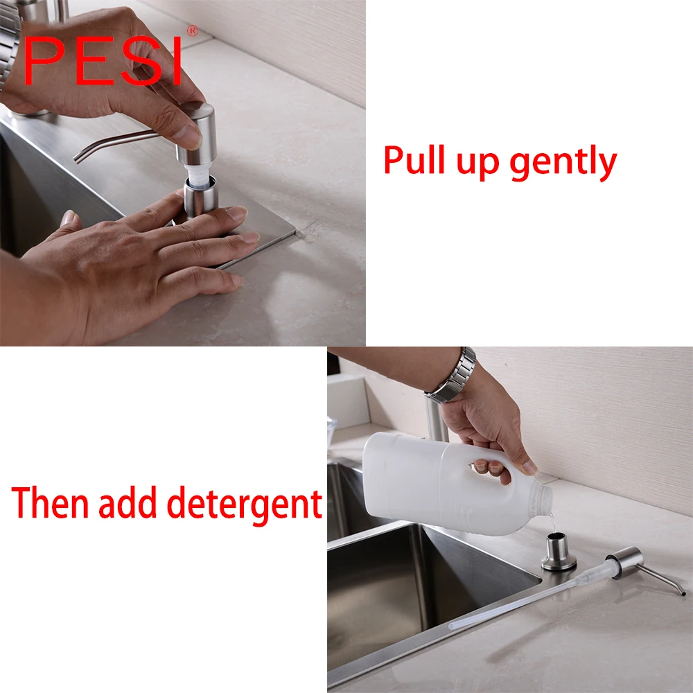 Deck Mount Stainless Steel Kitchen Sink Countertop Soap Dispenser Built in Hand Soap Dispenser Pump Large Capacity 13 OZ Bottle