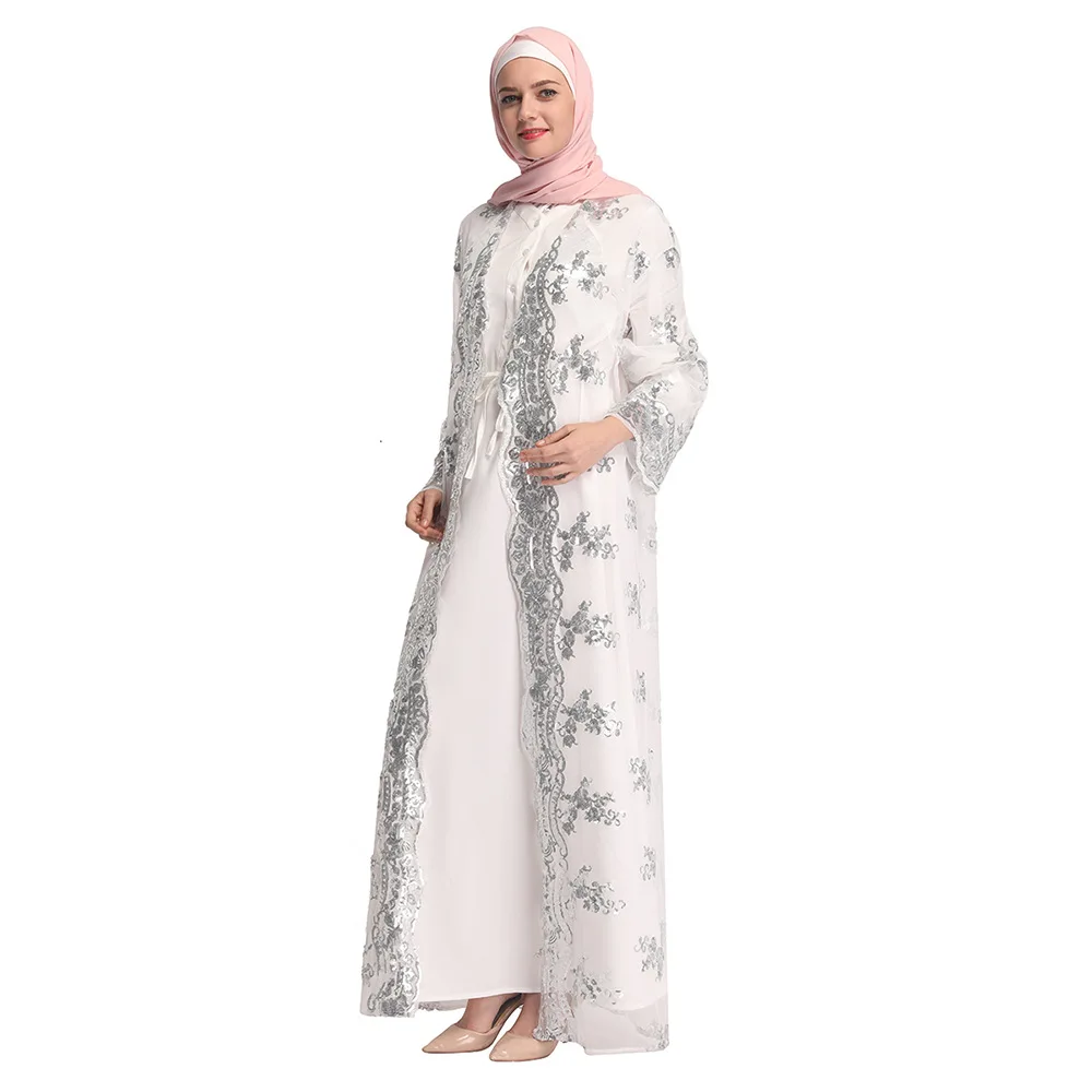 

2019 Women Ramadan Clothing Fashion Lace Muslim Abaya Dress Cardigan Hollow Out Lace Caftan Marocain Bangladesh Mesh Kmono