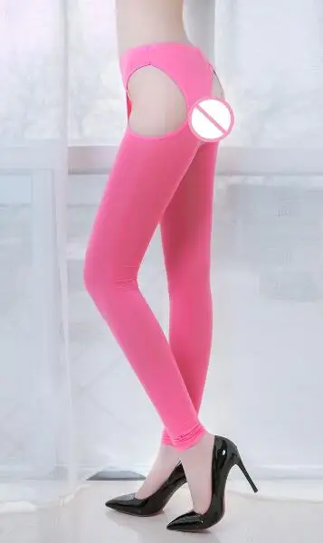 Сексуальные женские ледяные шелковые прозрачные облегающие зауженные брюки, эротическое белье F16 - Цвет: Розовый
