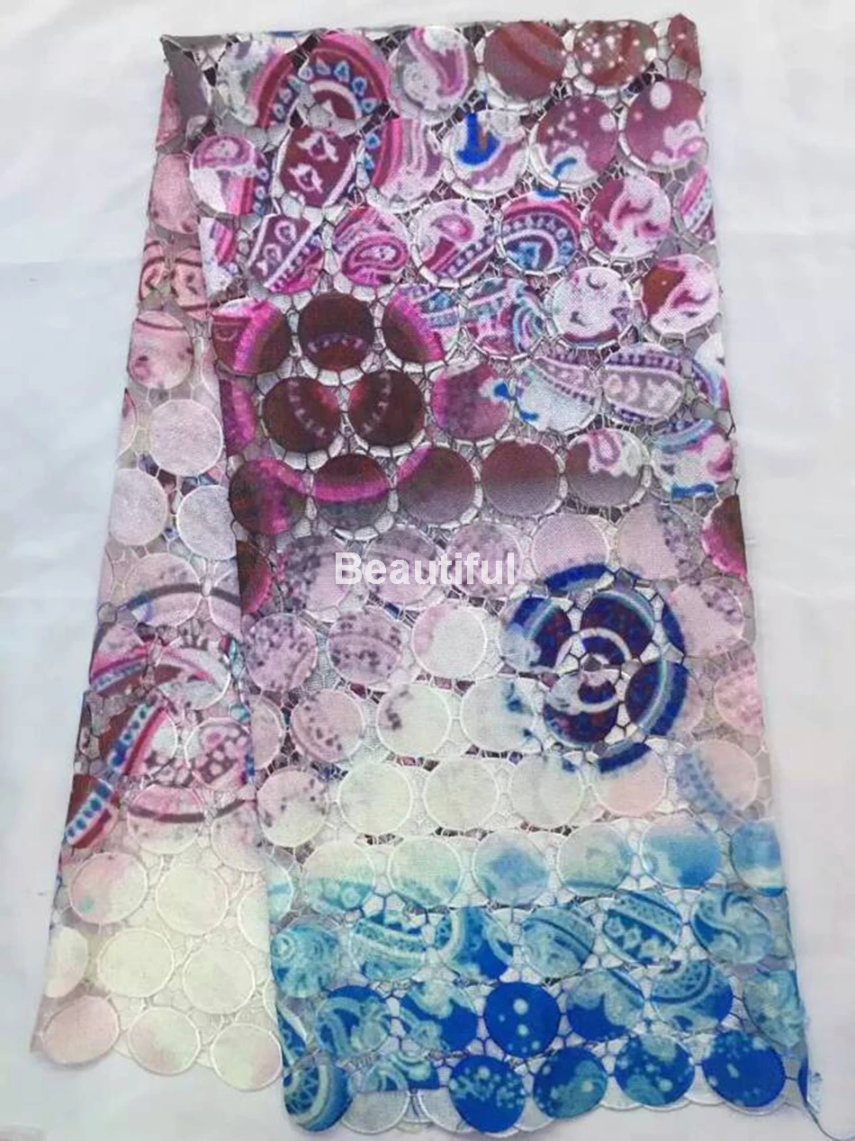 Hot selling colorful printing 100 polyester French net cord guipure