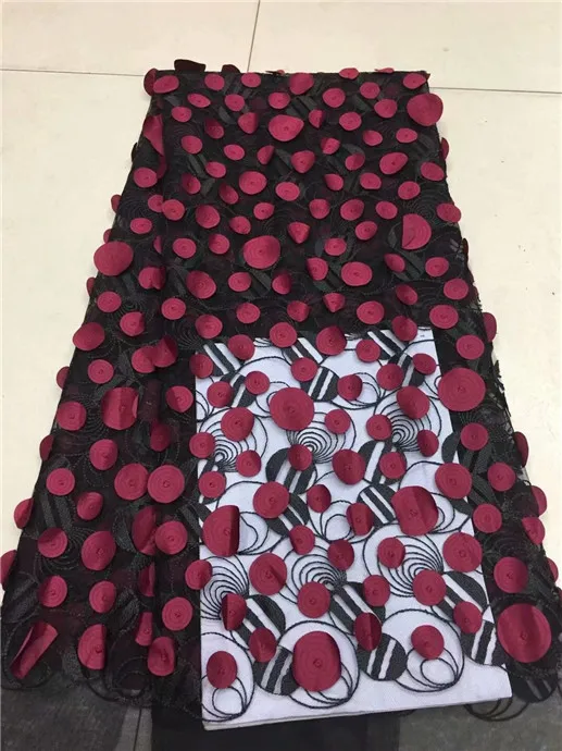 

2017 african cord lace 3d circle High quality french lace fabric with plenty beads.Wine African lace fabric for nigerian Wedding