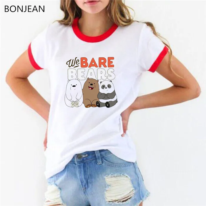 Лето, женская футболка с надписью «we bare bears», забавные женские футболки 90s roupas, футболка tumblr harajuku kawaii, белая женская футболка - Цвет: 42402 R