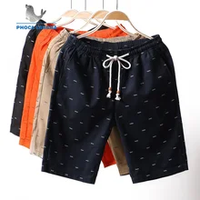 Новые шорты с принтом мужские летние резинка на талии Короткие штаны повседневные треники из хлопка брендовые льняные шорты мужские пляжные льняные шорты плюс размер