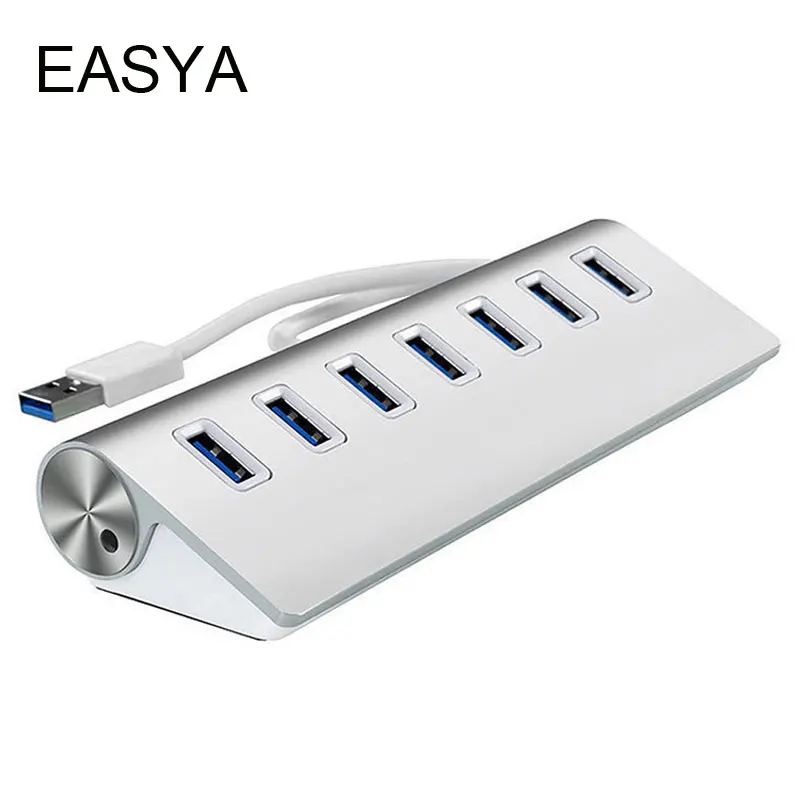 

EASYA High Speed USB Hub 3.0 5Gbps 7 Ports USB 3.0 Hubs Mini Hub USB Splitter Adapte Aluminum Silver for Computer Laptop Use