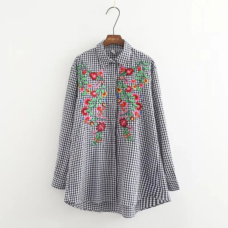 

Fashion Blouse Women Shirt TZE43 European And American Fashion Wind Jacquard Embroidered Flower Lattice Shirt