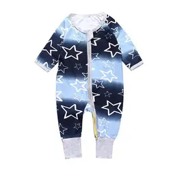Синяя хлопковая одежда с длинным рукавом для новорожденных детские комбинезоны для мальчиков и костюм для девочек звезды одежда для