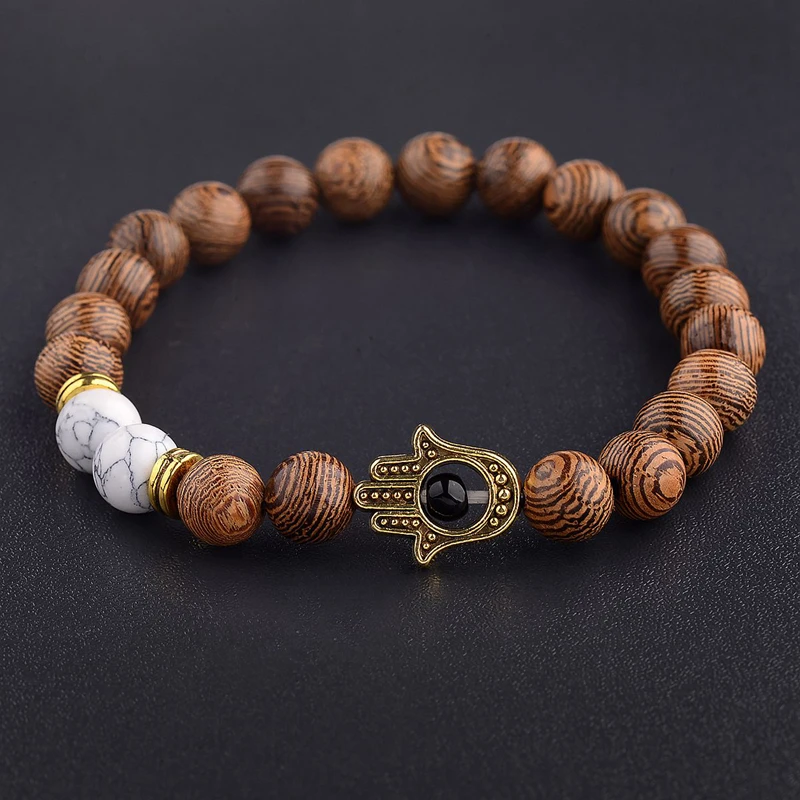 DOUVEI Этнические женские 8 мм коричневый браслет из деревянных бусин серебряные и золотые бусины ручной работы браслет-четки для мужчин ABJ015