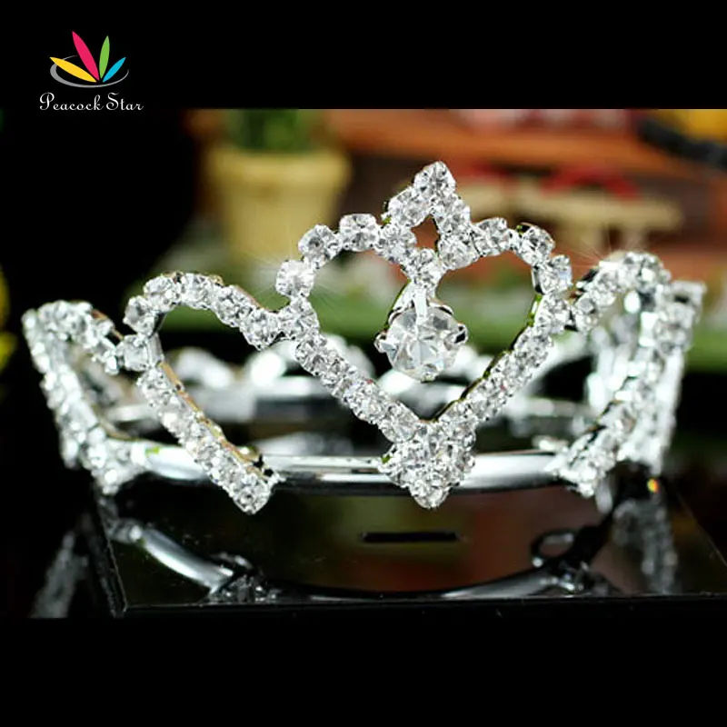 

Peacock Star Bridal Wedding Party Quality Crystal Heart Toddler Baby Super Mini Crown CT1340