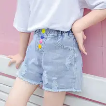 Новинка года; модные однотонные джинсовые шорты для девочек; цвет синий, белый, черный; рваные с дырками джинсовые шорты для девочек; повседневные женские короткие джинсы с карманами