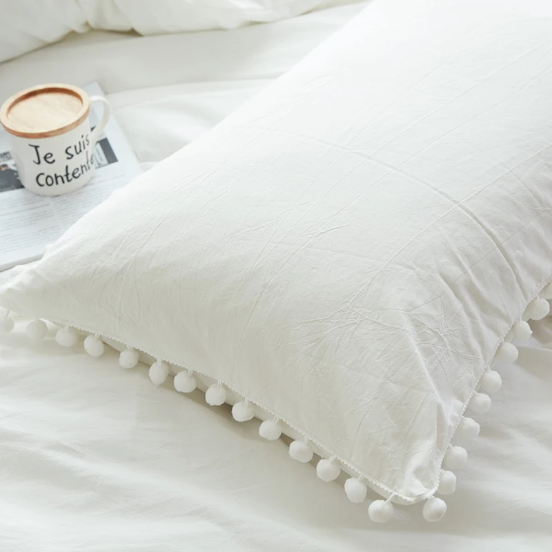 100% Cotton Bedding Sets Simple Style White Balls Soft Bed Linings King Queen Twin Size Duvet Cover Flat Sheet Pillowcases Home Textile  (4)