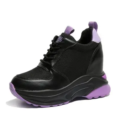 Г., женская модная повседневная обувь на платформе женские кроссовки на толстой подошве дышащие женские ботинки на танкетке белого цвета из сетчатого материала - Цвет: purple