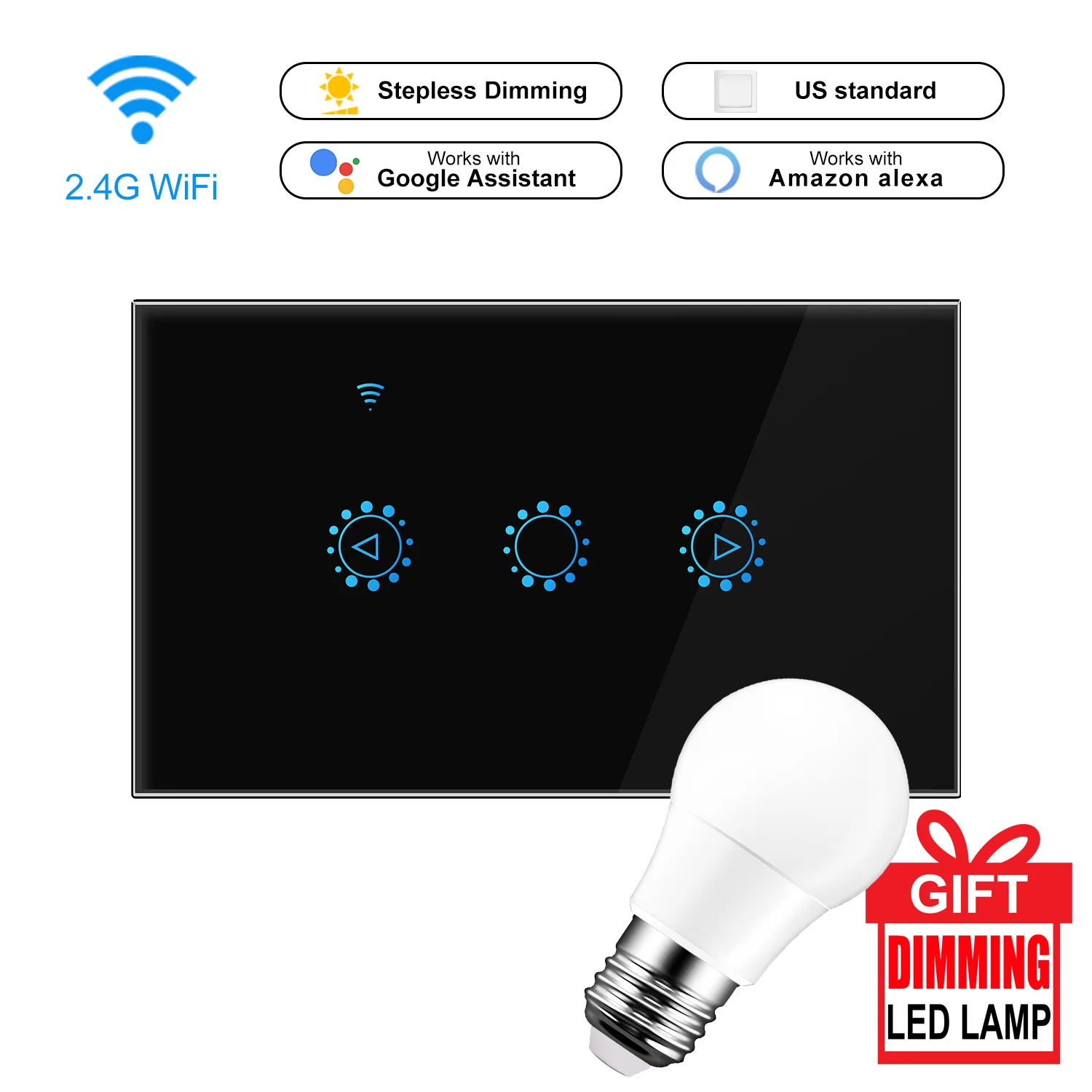 110v black Светодиодный диммер 220 В Smart Ewelink Wifi переключатель с сенсорным управлением бесступенчатый диммер с лампочкой, совместимой с Alexa Google Assistant - Цвет: 110v black