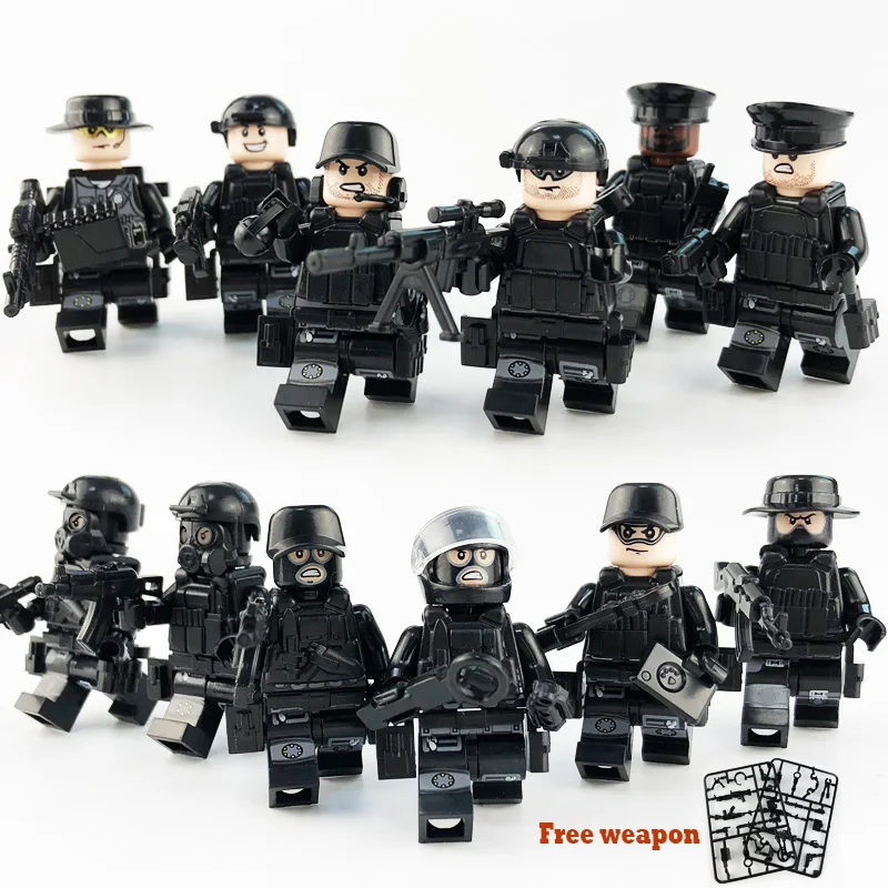 

12Pcs/set Military Special Forces Soldiers Bricks Figures Guns Weapons Compatible Legoings Armed SWAT Building Blocks Ww2 Toys