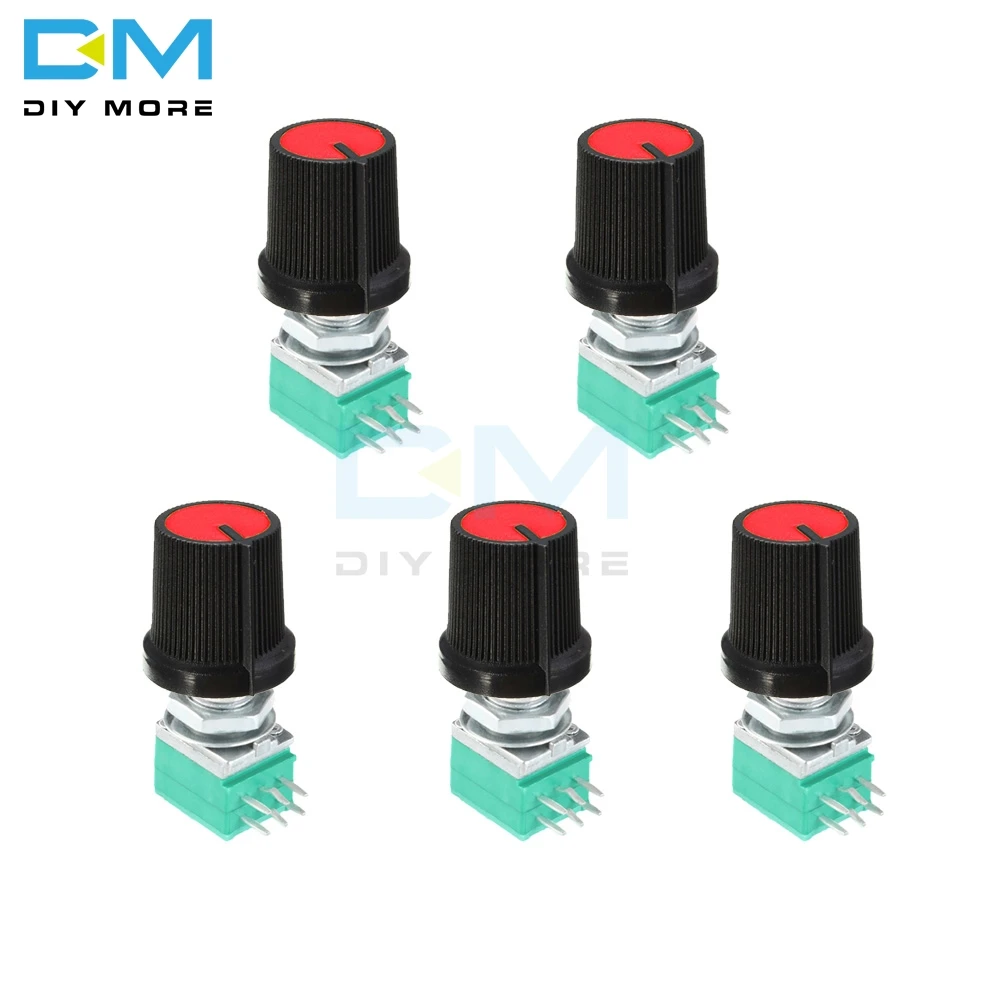 

5PCS Rotary Potentiometer 6mm 6 Pin 6PIN 6P Knurled Shaft Single Linear B Type B10K ohm 5K 10K 20K 50K 100K With Red Cap Diymore