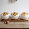 Ceramic Condiment Storage Jar Household Seasoning Pot Bamboo Tray Spice Jar Soy Sauce Box Salt Sugar Can Kitchen Organizer Tools ► Photo 2/6