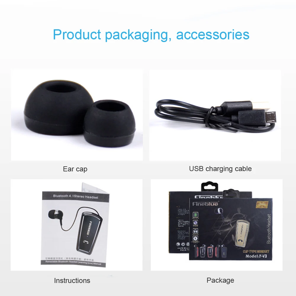 Fineblue F-V3 Business Wireless Bluetooth 4.0 Built-in Microphone in-ear Earphone Waterproof For all Bluetooth Enable Device