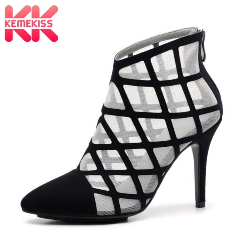 

KemeKiss Women Real Leather High Heel Shoes Women Lace Patchwork Zipper Thin Heel Pumps Fashion Party Club Shoes Size 33-40