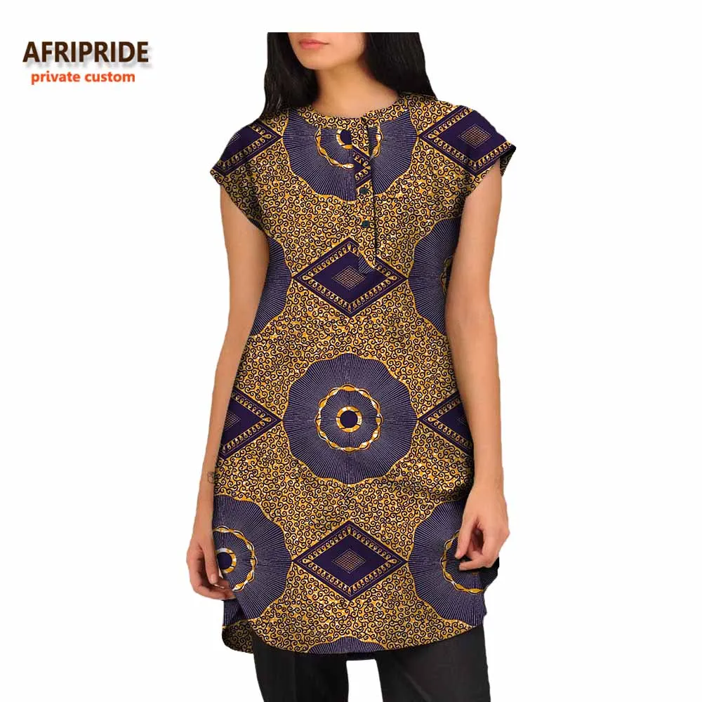 

2018african summer casual shirt for women AFRIPRIDE african print short sleeve thigh length women shirt 100% pure cotton A722303