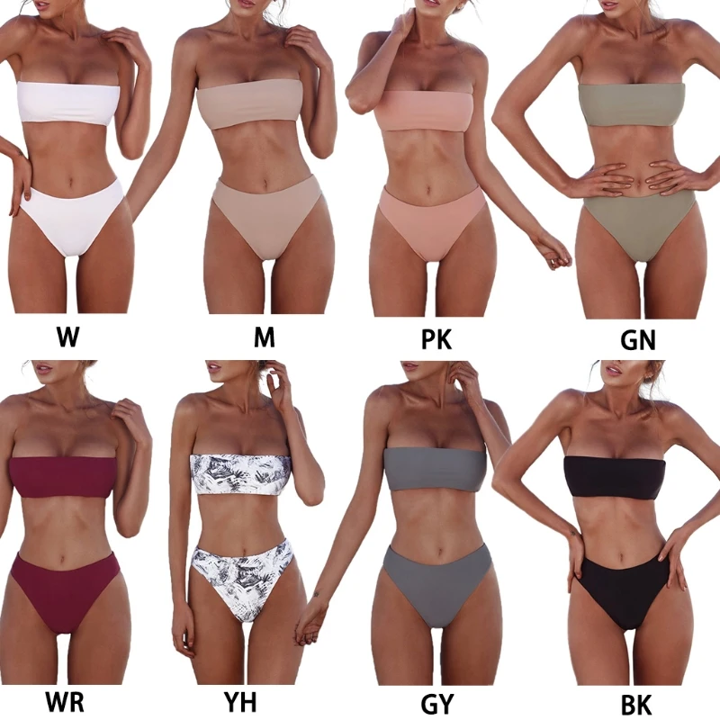 Conjunto de Bikini sexi para mujer, sin tirantes, sujetador push-up, bañador