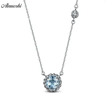 

AINUOSHI 0.8ct Genuine Sky Blue Topaz Pendant Necklace 925 Sterling Silver 18 Inche Chain Women Engagement Twisted Pendant Gift
