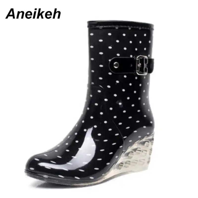 black heeled rain boots