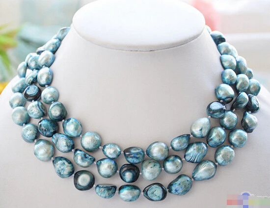 

HOT## Wholesale >>>> P4120 50" 14mm blue baroque freshwater pearl necklace