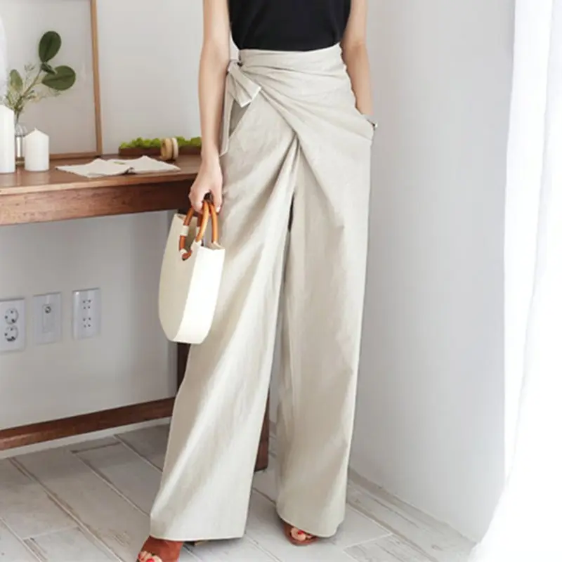 

Fall 2019 Vintage Office Ladies Elegant Korean Style Black Pants Women Loose Wide Legs High Waist Plain Female Fashion Pant