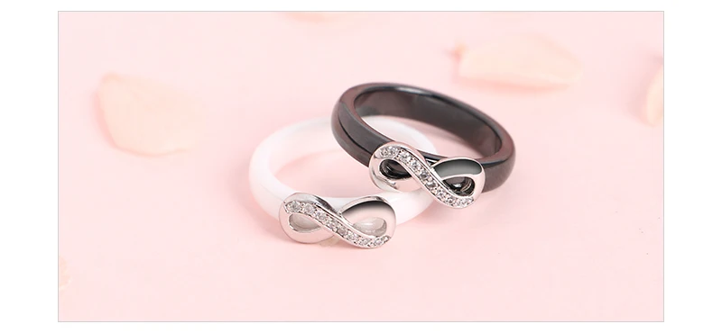 925 Elegant Rings Women 4mm Black White Ceramic Ring India Stone Crystal Infinity Comfort Wedding Rings Engagement Brand Jewelry