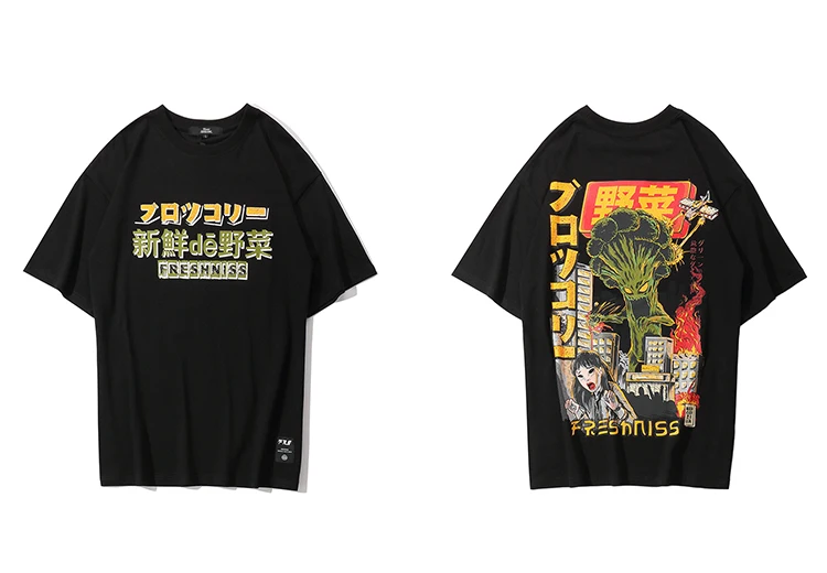 Мужская футболка в стиле хип-хоп, футболка в японском стиле Харадзюку С мультяшным монстром, уличная одежда, летние топы, футболки, хлопковая Футболка большого размера в стиле хип-хоп