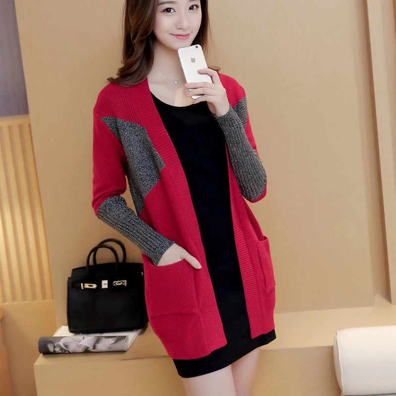Hitz Women Korean hit color cardigan sweater female long
