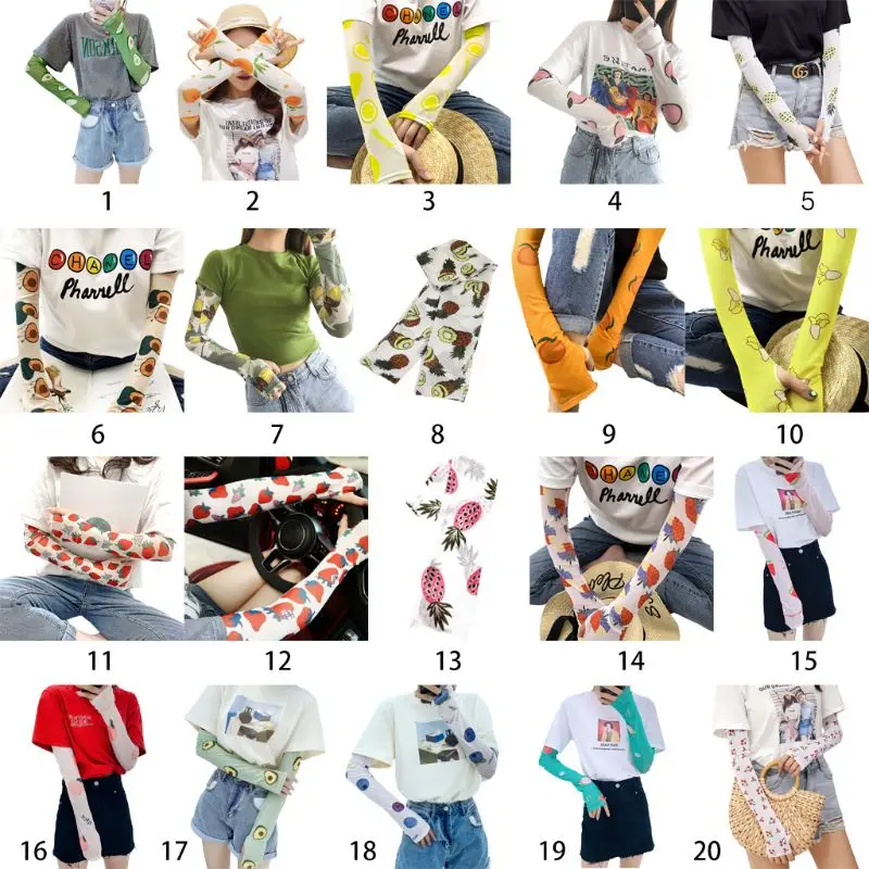 

Korean Colored Cute Cartoon Avocado Fruit Print Arm Sleeves Cover Women Girl Summer Outdoor Cycling Cooling Sun Protection Glove