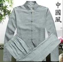 Spring atumn 2017 long-sleeve linen shirt men Ethnic Clothing outerwear fashion casual shirts men flax shirt + pant S – 3XL