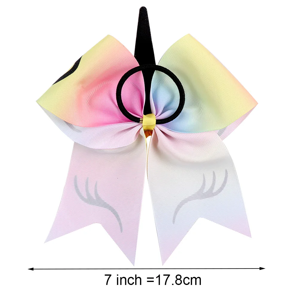 7 дюймов большой единорог Рог бантики для девочек блеск эластичная лента с принтом бант для волос с цветами Детские аксессуары для волос