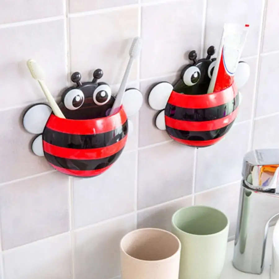 

Cute Ladybug Bee Sucker Toothbrush Holder for Children Kids Toothbrush Wall Mount Holder Strong Suction Cup Bathroom Organizer