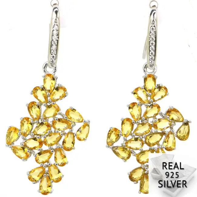 

Real 6.8g 925 Solid Sterling Silver Top Big Size Golden Citrine CZ Engagement Earrings 47x20mm