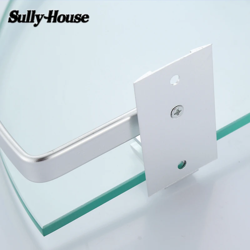 Алюминиевая угловая полка Sully House из закаленного стекла толщиной 8 мм треугольные