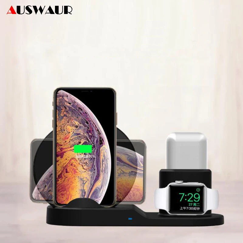

3 In 1 7.5W Wireless Charger for Apple Watch iWatch 1 2 3 4 Airpods iPhone 8 Plus X XR XS MAX Fast QI Wireless Charger Stand